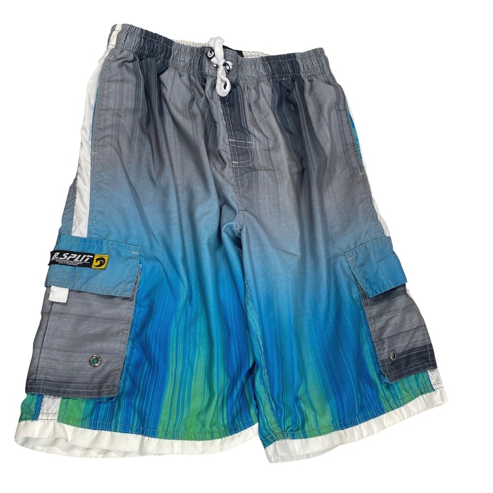B.‎ Split Board Shorts Mens XXL Banana Split Ombre Blue Cargo Swim Trunks Surfer